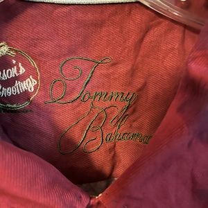 Tommy Bahama Christmas themed Hawaiian buttoned down aloha shirt